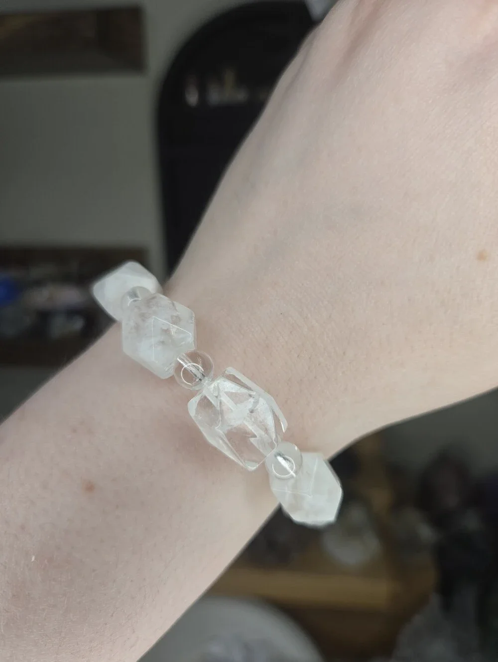 HQ Faceted White Garden Quartz & Clear Quartz Crystal Beaded Bracelet